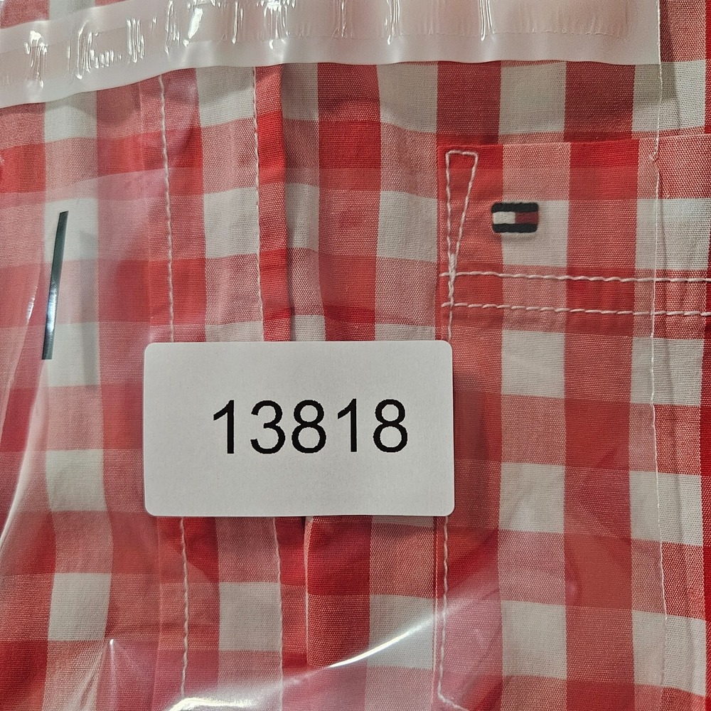 NEW Tommy Hilfiger Shirt Boy Large 16 18 Button Up Orange White Plaid - Picture 10 of 10
